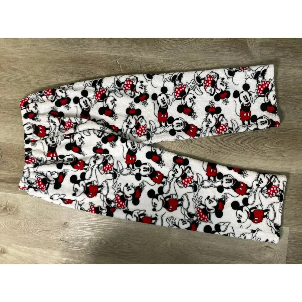 Disney Mickey Minnie Women S Fleece Pajama Set V-Neck Top Print Pants Sleepwear - Picture 5 of 8